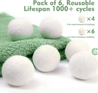 6 Wool Dryer Balls with Cotton Storage Bag