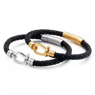 Glen Ogal Blair Atholl Gold & Black Leather Bracelet