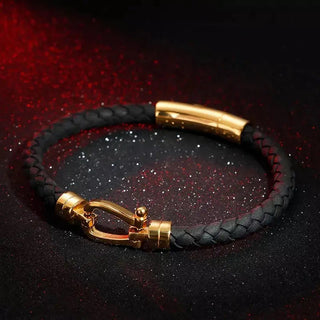 Glen Ogal Blair Atholl Gold & Black Leather Bracelet