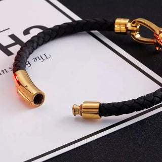 Glen Ogal Blair Atholl Gold & Black Leather Bracelet