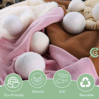 6 Wool Dryer Balls with Cotton Storage Bag