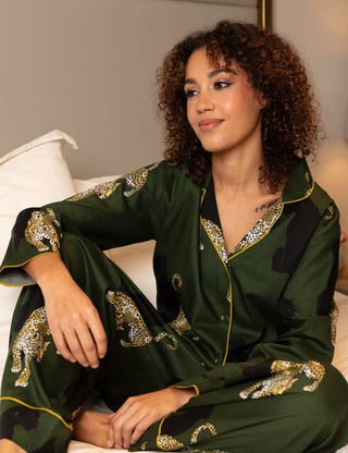 Olive Leopard Print Pyjama Set