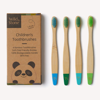 Children’s Bamboo Toothbrushes – Aqua (Pack of 4)