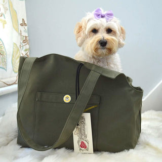 Soho Poms Olive Green Waxed Cotton Rainy Poms Dog Carrier