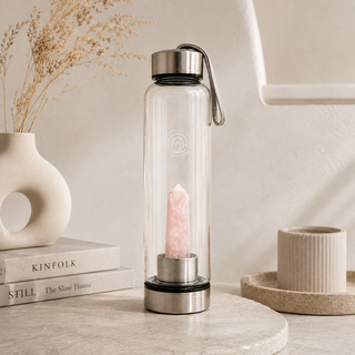 Rose Quartz Crystal Water Bottle | Glass Wellness Bottle