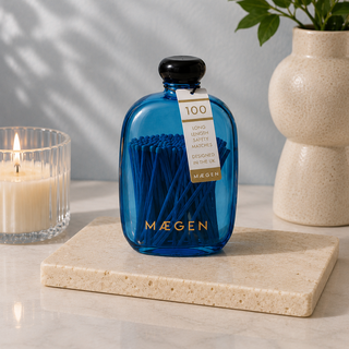 Maegen Long Matches in Blue Glass Bottle | 100 Luxury Safety Matches