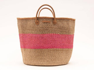 Woven bag with pink stripe on a white background - Pangolins