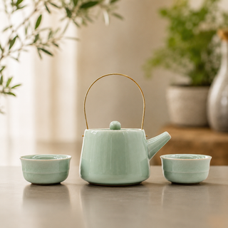 Herbal Jade Teapot Set with Cups – Ceramic Tea Gift Set