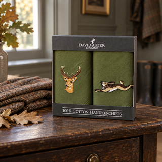 Dalaco Stag & Hare Embroidered Cotton Handkerchief Gift Set | Men’s Handkerchiefs