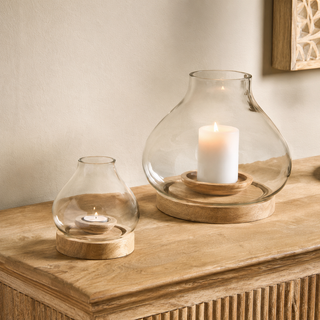 Nkuku Naryla Lantern Large | Recycled Glass & Mango Wood