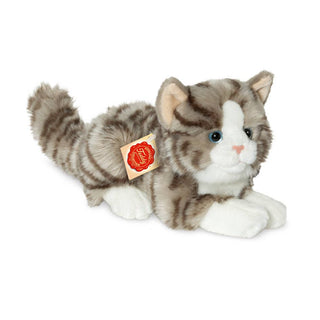 Hermann Teddy Grey Tabby Lying Cat Soft Toy – 20cm Plush Cat