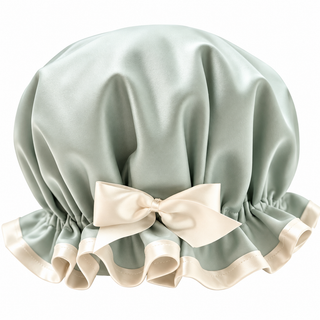 Shower Goddess Sage Green Satin Shower Cap - Luxury Hair Protection