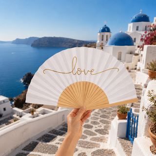 Fantastico Fans Love Hand Fan | White & Gold Wedding Fan