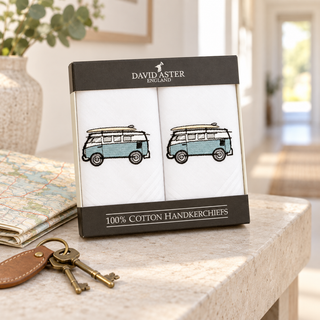 Dalaco Campervan Embroidered Cotton Handkerchief Gift Set | Travel Gift for Men