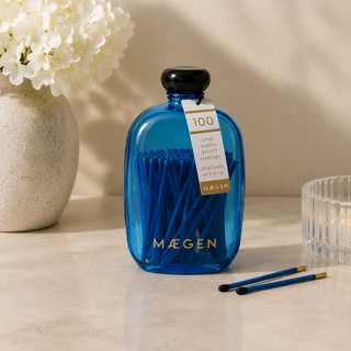 Maegen Long Matches in Blue Glass Bottle | 100 Luxury Safety Matches