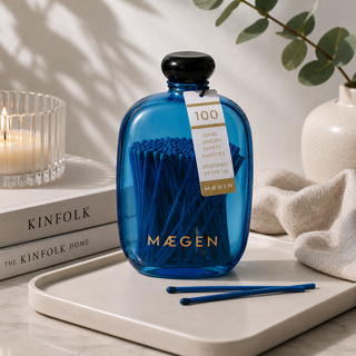 Maegen Long Matches in Blue Glass Bottle | 100 Luxury Safety Matches