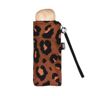 Original Duckhead Leopard print compact umbrella with wooden handle on a white background