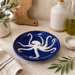 Hand-Painted Octopus Pasta Bowl | Coastal Ceramic Tableware Gift