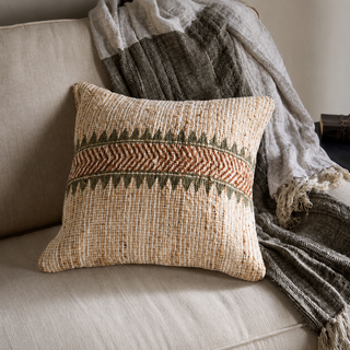 Nkuku Zairya Block Print Cushion Cover Square - Rust & Moss
