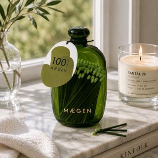 Maegen Long Matches in Green Glass Bottle | 100 Luxury Safety Matches