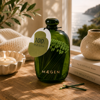 Maegen Long Matches in Green Glass Bottle | 100 Luxury Safety Matches