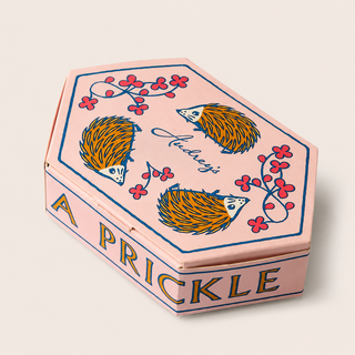 Pink box of Audrey’s milk chocolate hedgehogs, a charming chocolate gift from Pangolins.