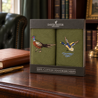 Dalaco Pheasant & Duck Embroidered Cotton Handkerchiefs – Set of Two