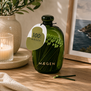 Maegen Long Matches in Green Glass Bottle | 100 Luxury Safety Matches