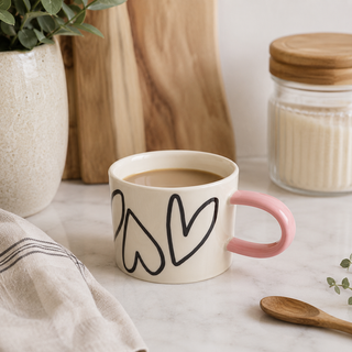 Caroline Gardner Mono Hearts Ceramic Mug 300ml