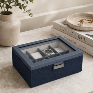 Stackers Navy Watch Box with Glass Lid – 8 Watches