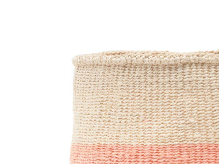 JIONI Handwoven Sisal Storage Basket – Dusky Pink & Natural
