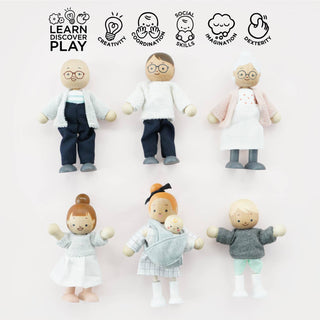 Wooden Doll Family Set — Posable FSC® Dolls with Hand-Finished Outfits