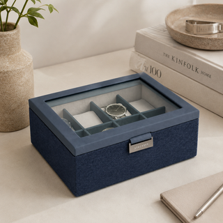 Stackers Navy Watch Box with Glass Lid – 8 Watches
