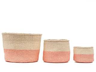 JIONI Handwoven Sisal Storage Basket – Dusky Pink & Natural