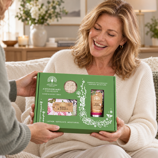 The English Soap Company Anniversary Rose & Peony Hand & Body Gift Set – Soap 190g, Hand Cream 75ml & Soap Saver Pouch