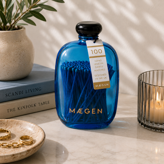 Maegen Long Matches in Blue Glass Bottle | 100 Luxury Safety Matches