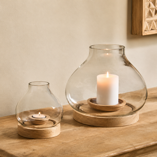 Nkuku Naryla Lantern Large | Recycled Glass & Mango Wood