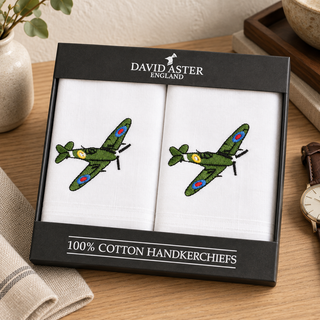 Dalaco Spitfire Embroidered Cotton Handkerchief Gift Box | Aviation Gift for Men
