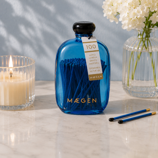 Maegen Long Matches in Blue Glass Bottle | 100 Luxury Safety Matches