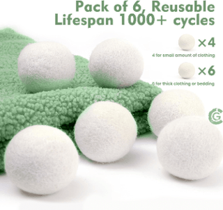 6 Wool Dryer Balls with Cotton Storage Bag - Pangolins