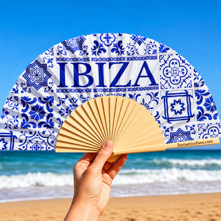 Fantastico Fans Ibiza Hand Fan | Blue & White Tile Design