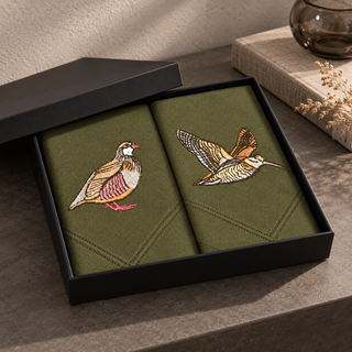 Dalaco Woodcock & Partridge Embroidered Cotton Handkerchief Gift Set | Men’s Handkerchiefs