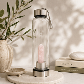 Rose Quartz Crystal Water Bottle | Glass Wellness Bottle