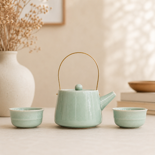 Herbal Jade Teapot Set with Cups – Ceramic Tea Gift Set