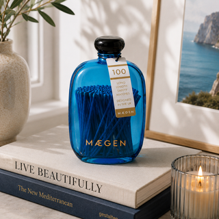 Maegen Long Matches in Blue Glass Bottle | 100 Luxury Safety Matches