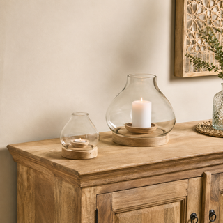 Nkuku Naryla Lantern Large | Recycled Glass & Mango Wood