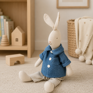 Rex London Bertie the Bunny – Soft Toy in Blue Shirt & Striped Trousers