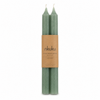 Nkuku Rustic Sage Green Dinner Candles Set of 2