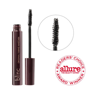 Blinc mascara with open cap on a white background, featuring Allure Readers' Choice Award stamp - Pangolins