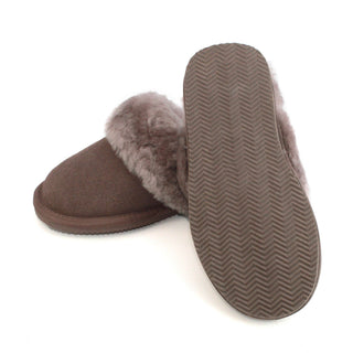 Suede Mule Slippers with Sheepskin Lining & Collar